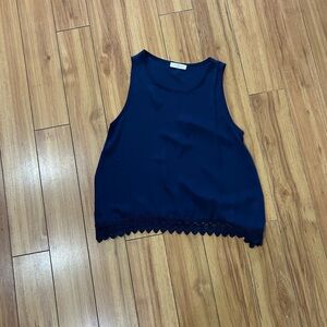 Elodie Blue Boxy Tank Top with Crochet Hem